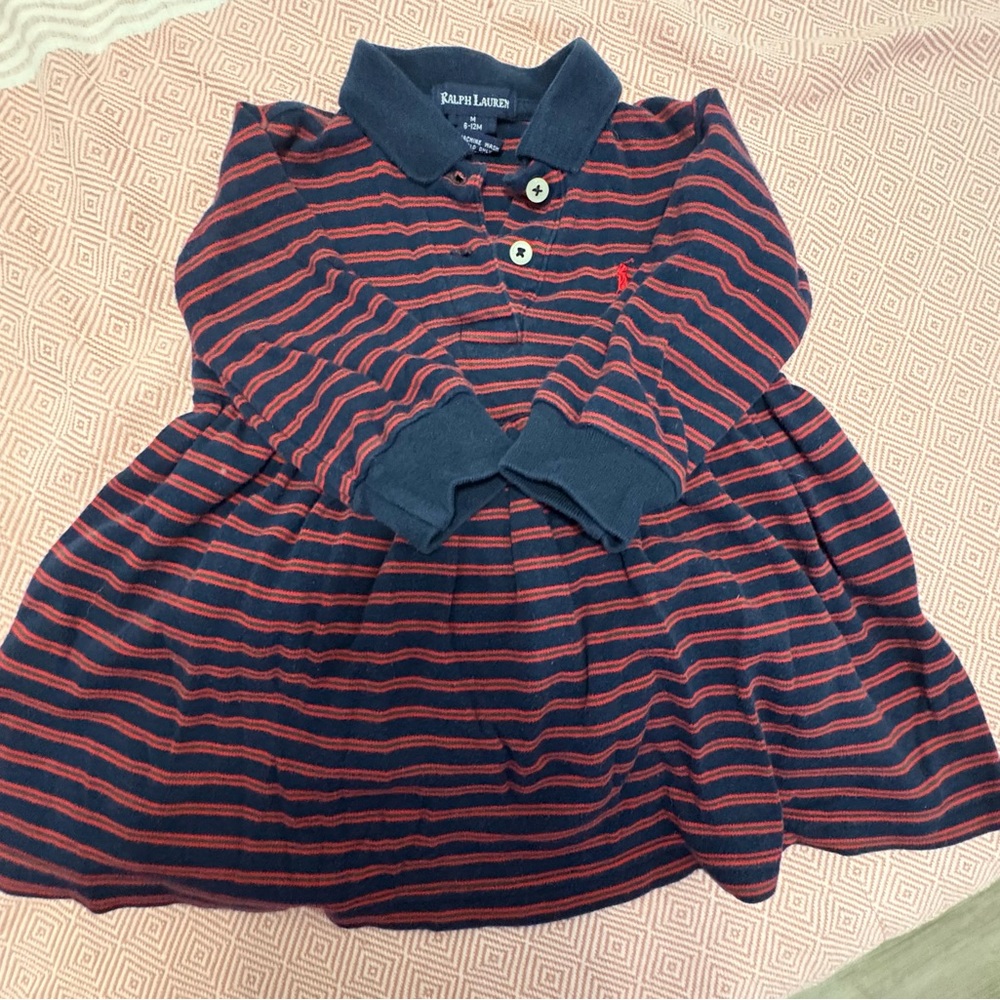 Ralph Lauren Baby Girls Navy and Red Striped Dress (6-12 months)